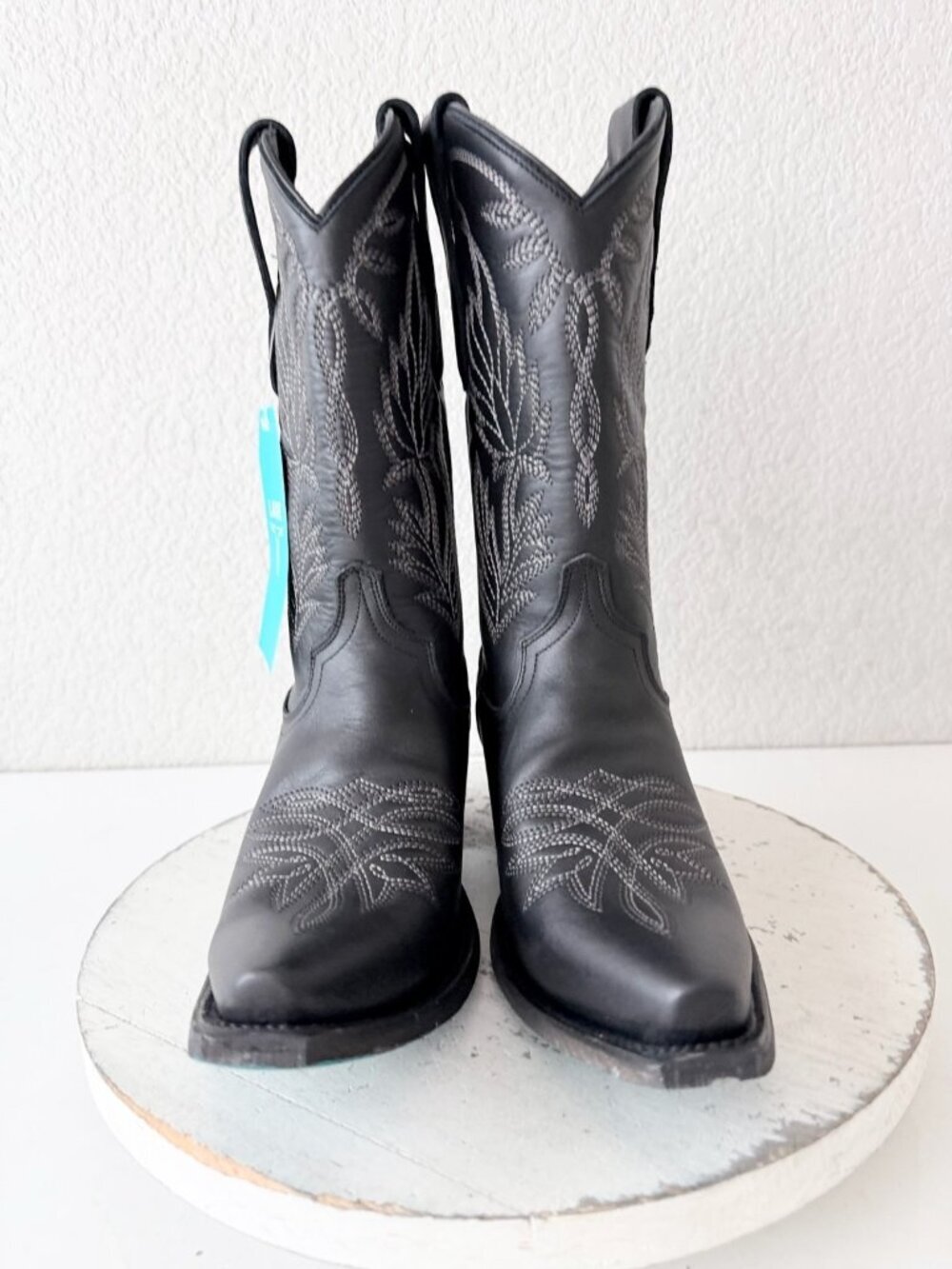 Lane SANDAGA Midi Black Cowboy Boots Cowgirl Western Mid Calf Snip Toe Size 7 - Picture 5 of 11
